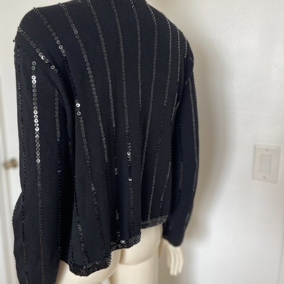 Ladies black jacket with black sequins, with front hooks, sz MED - Picture 15 of 16